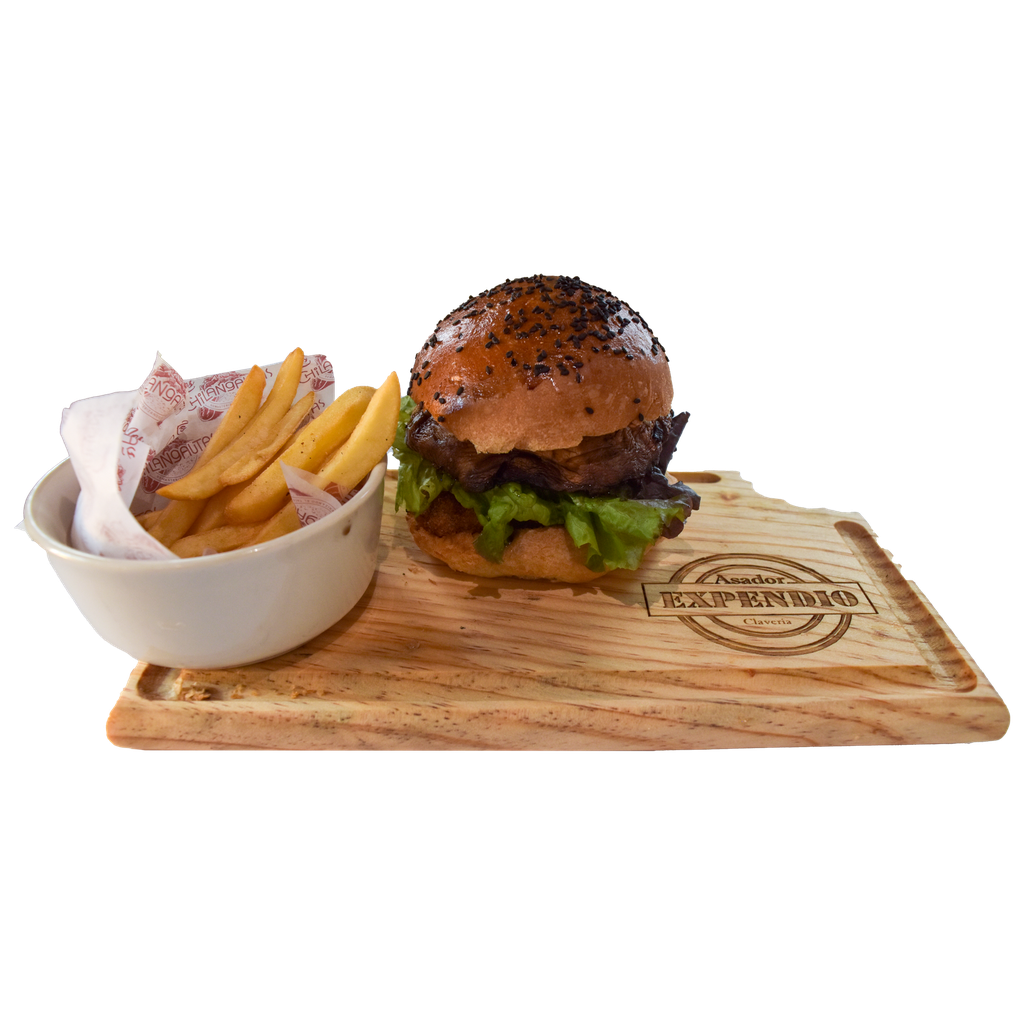 Hamburguesa portobello y provoleta